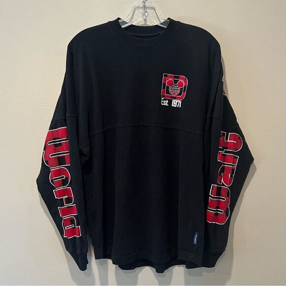 Disney Christmas Holiday Plaid Pattern Oversized Spirit Jersey Shirt Sz S - Picture 1 of 8